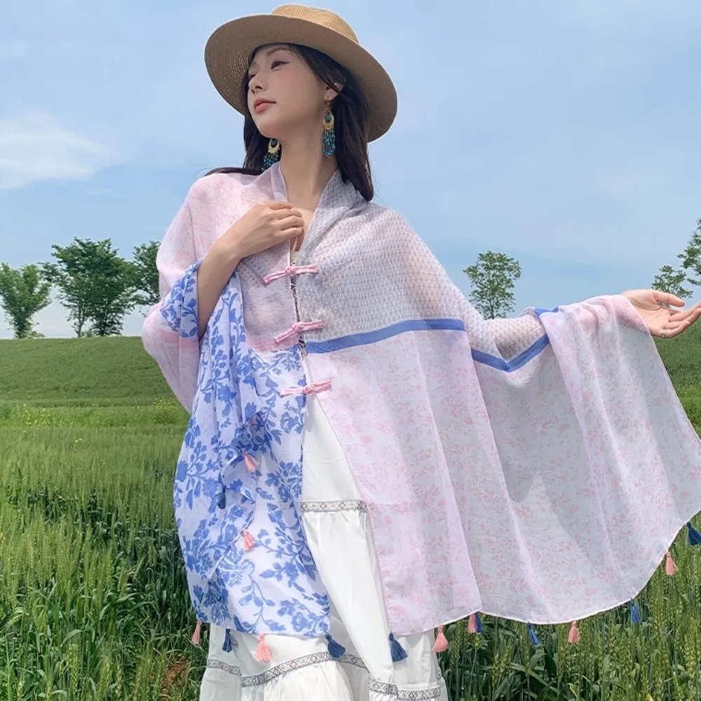 Elegante nudo botón protector solar bufanda chal Paisley borlas cárdigan capa flor suave estilo nacional capa al aire libre