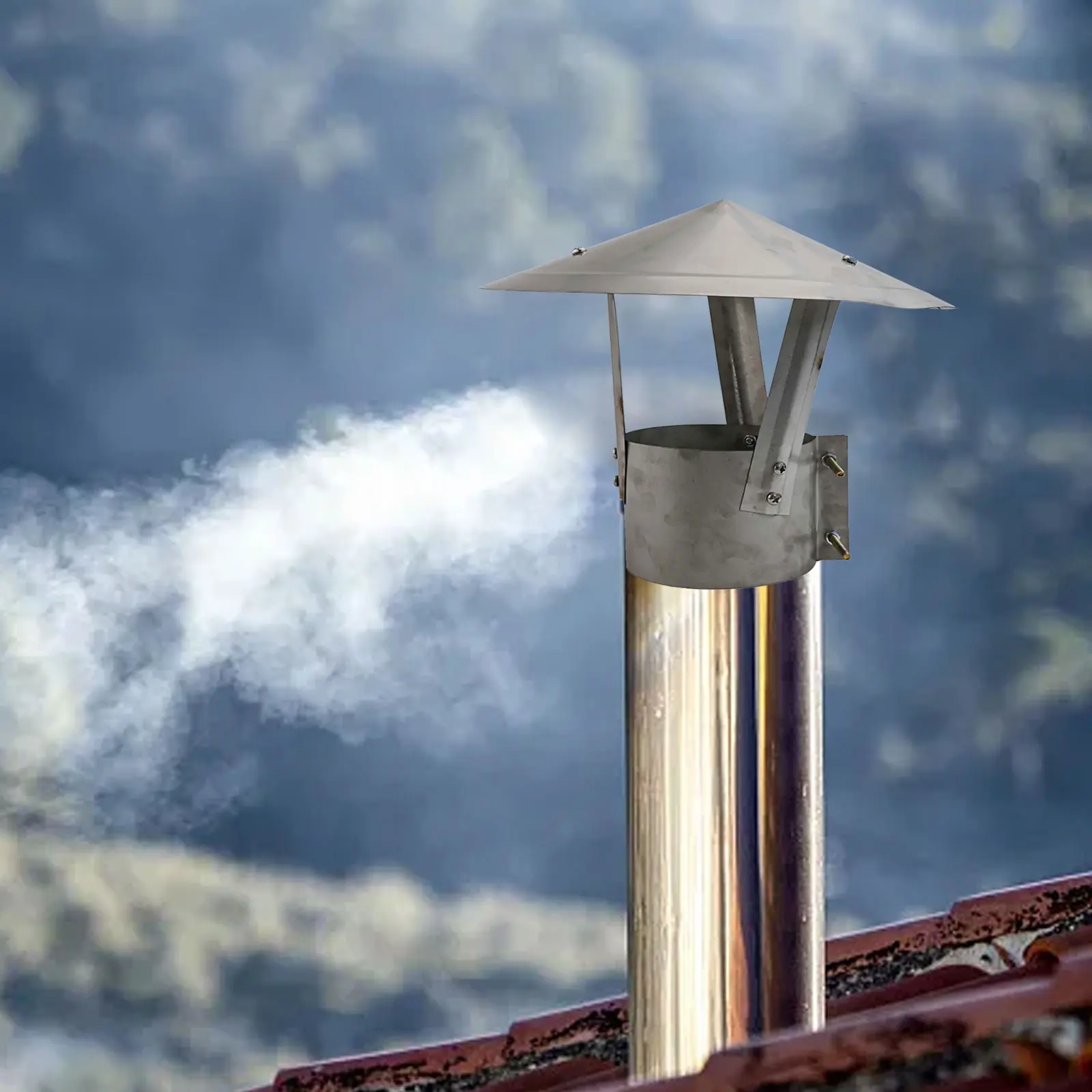 Rain Hat Style Chimney Cap for Windproof Performance on Standard Sized Pipes (100mm) Made from Resilient 304 Stainless Steel