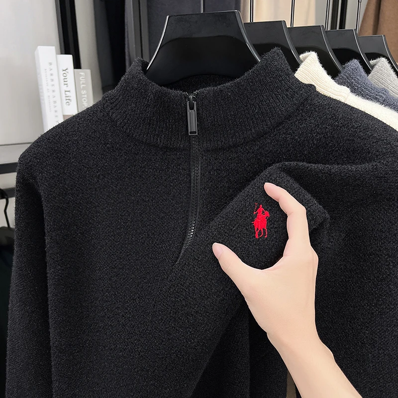 Luxusmarke Herrenpullover Winter Neu Verdickter Warmer Rollkragenpullover Mode Klassischer Paul Pony Bestickter Samt-Strickpullover – Detail 10