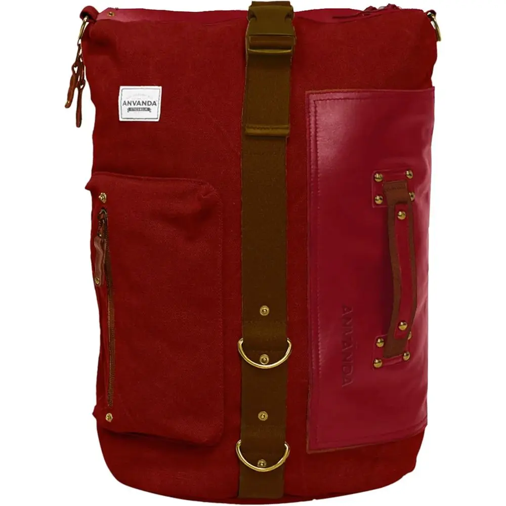 Unisex Convertible Leather Bag with Removable Straps in Maroon/Red