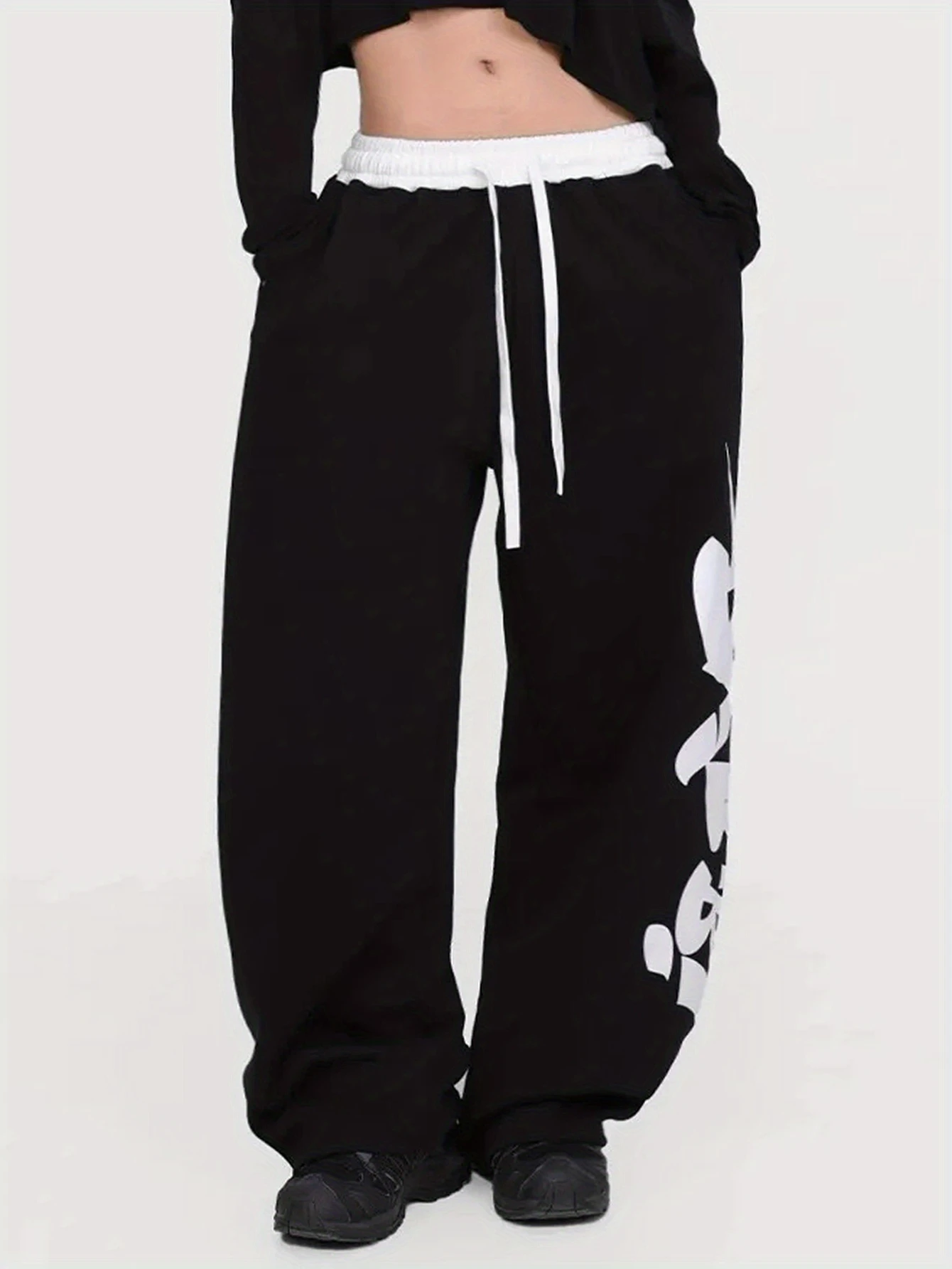 Hip-Hop-Graffiti-Buchstaben-Print Schnelltrocknende Lange Hose Unisex Lose Weite Hose Sommer-Streetdance-Hose für Männer und Frauen – Detail 4