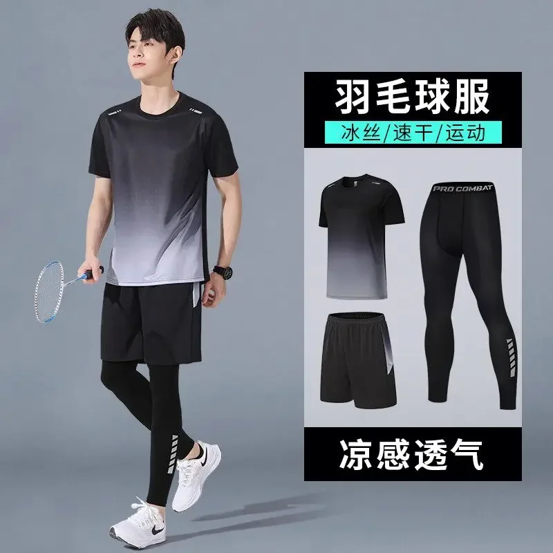 

Мужской летний комплект для бега и тренировок: быстросохнущие футболка с коротким рукавом и шорты для фитнеса.