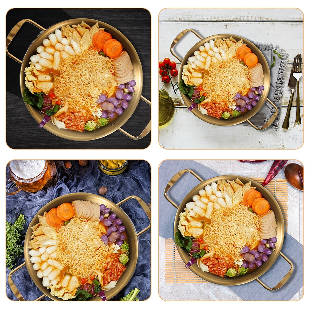 

Anti-spill Pan Portable Small Ramen Pot Cooking Stainless Soup Korean Pasta Double Handle