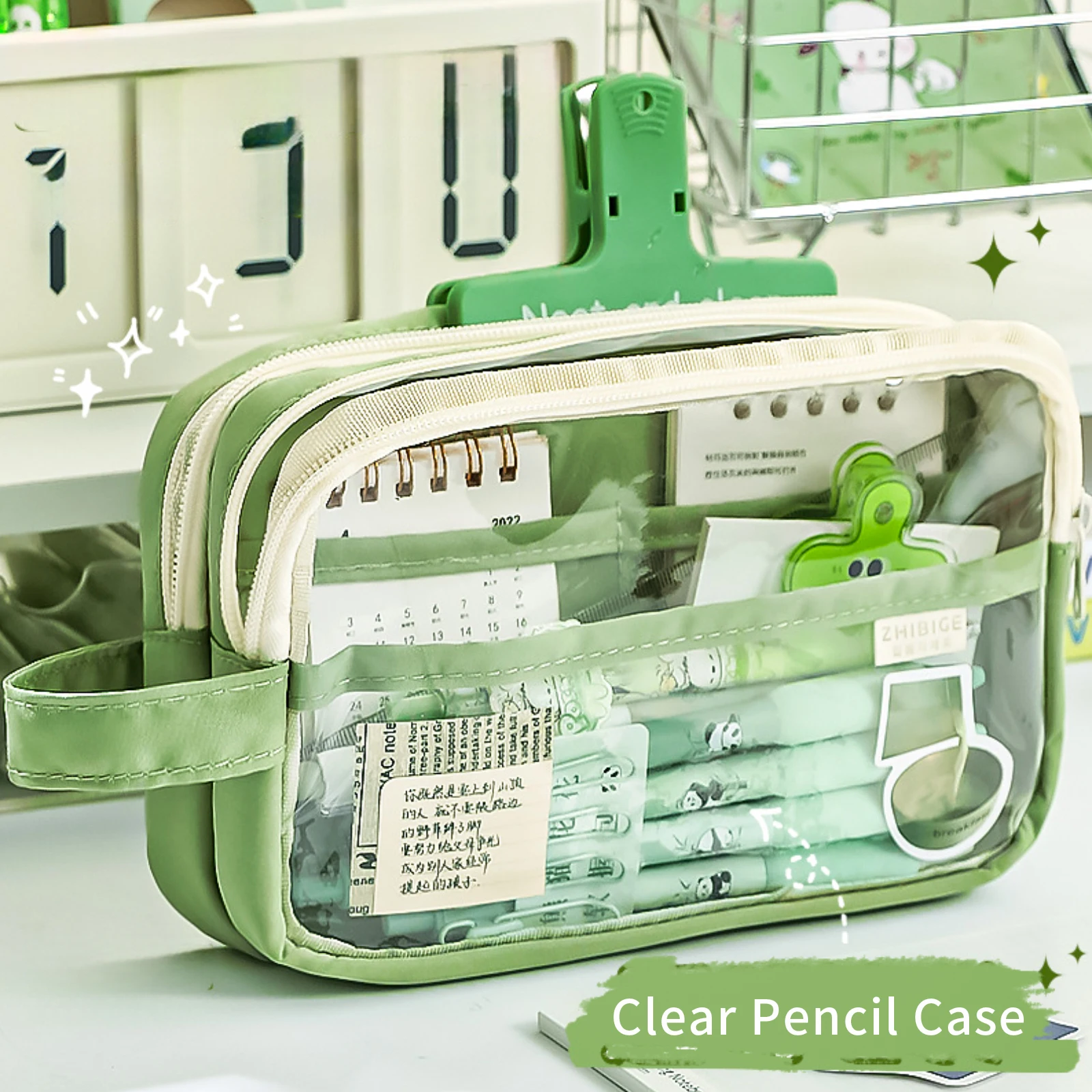 Ita Bag Pencil Case Handheld Double Layer Clear Pencil Pouch Storage Pouch For Stationery School,Office,Organizer Cosmetics