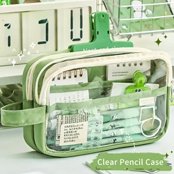 Double Layer Clear Pencil Case, Ita Bag, Pencil Case, Bolsa de armazenamento para papelaria, escola, escritório, organizador, cosméticos