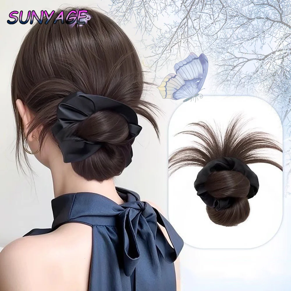 

Low zip meatball head female synthetic wig with fluffiness and chicken feathers, increased hair circle at the back of the head