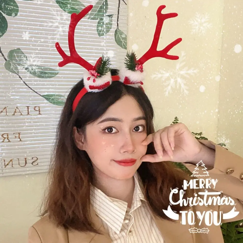 

Милый колокольчик, рождественская повязка на голову с бантом, плюшевый шар, повязка на голову с рогами, вечерние обруч для волос с цветком лося для девочек