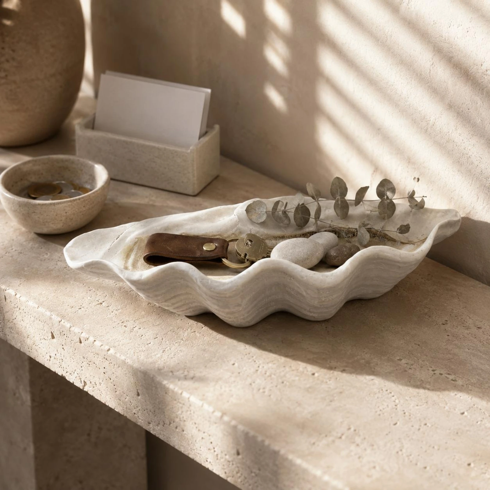 Seashell Tray Shallow Scalloped Shell Tray Shell Ornament Decorative Home Decor Multi-Purpose