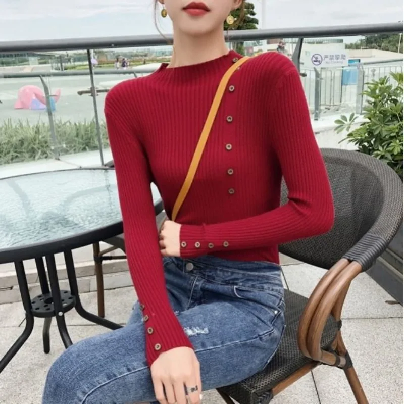 Women\'s Autumn and Winter Fashion Simplicity Solid Color Turtleneck Long Sleeve Knitwear Women Clothes All-match Slim Tops