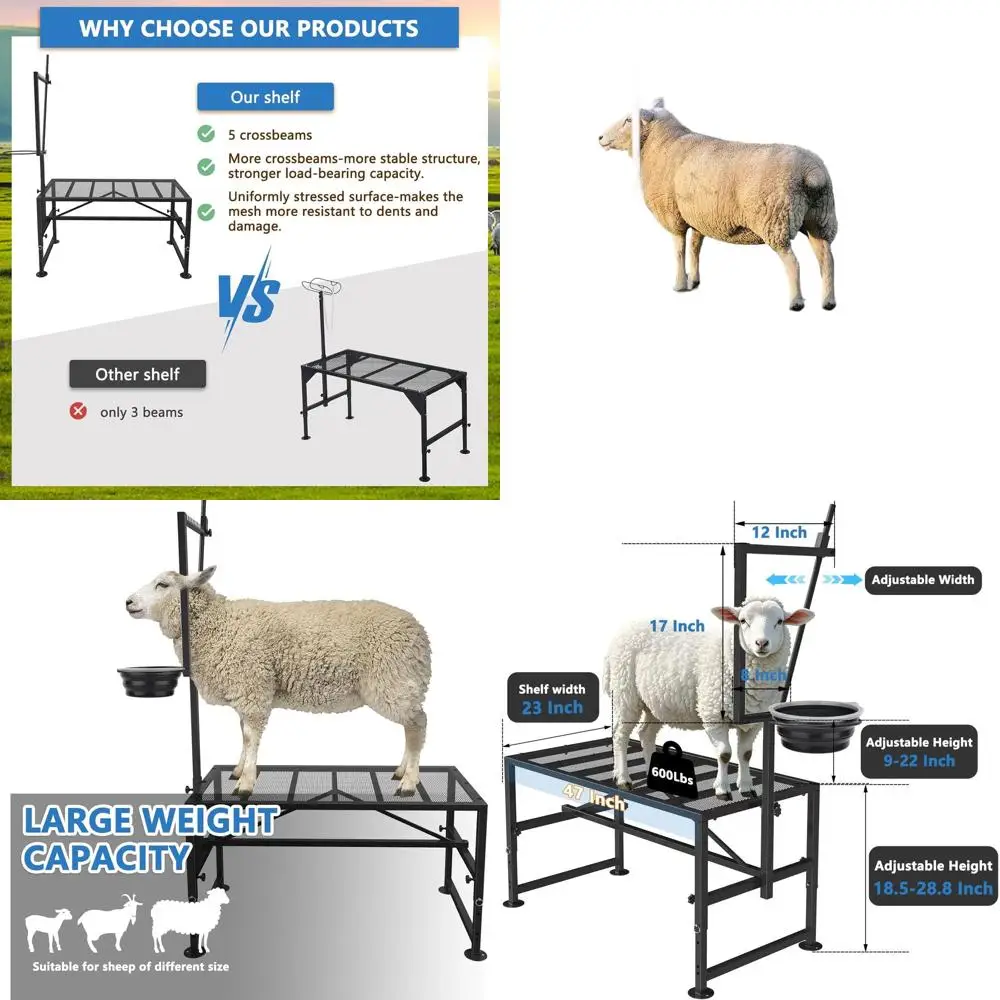 

Adjustable Goat Stand for Trimming and Milking with Bin, Suitable for Goats and Sheep, Iron Black