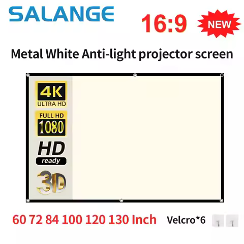 Salange Projection Screen White Grid Anti-Light 16:9 Projector Screen For Home 72 84 100 120 130 Inch Portable Reflective Cloth
