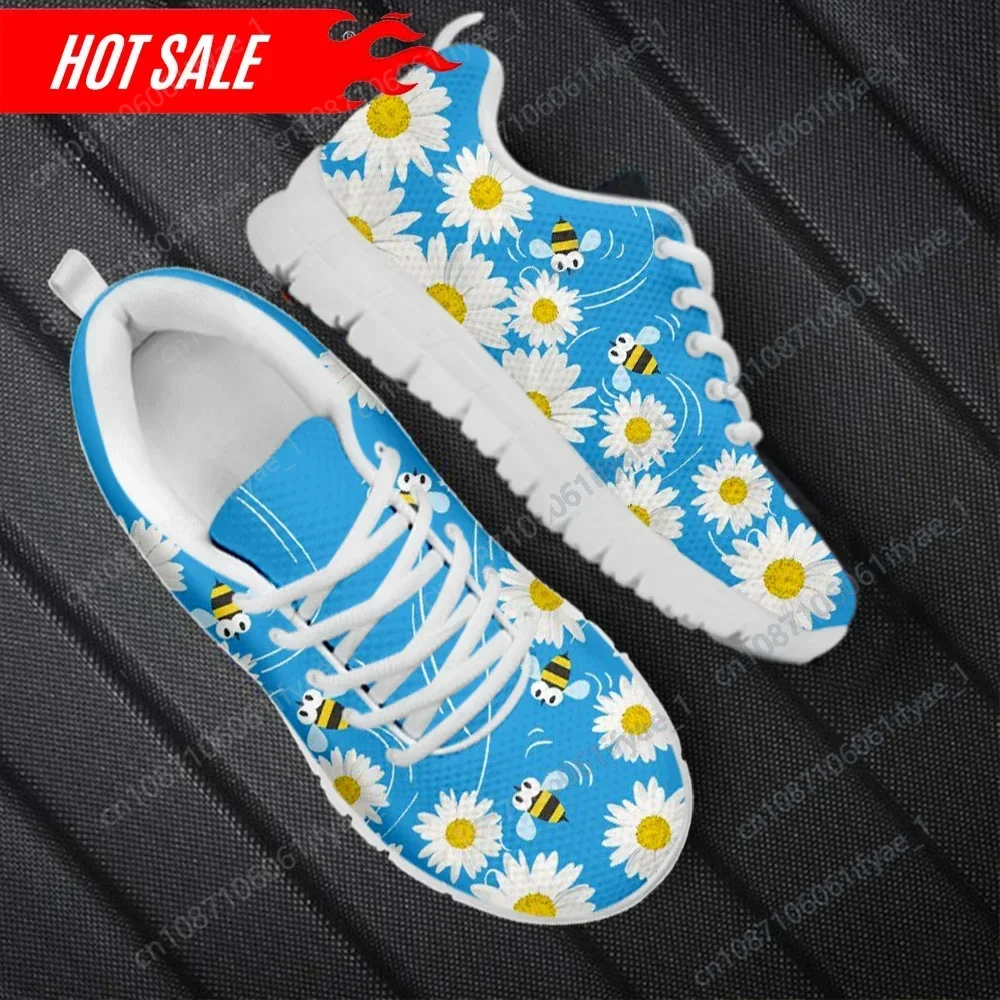 

Spring Daisy and Bee Print Lightweight Women Flat Shoes Anti-skid Breathable Sneakers Trend Casual Vulcanized Shoes