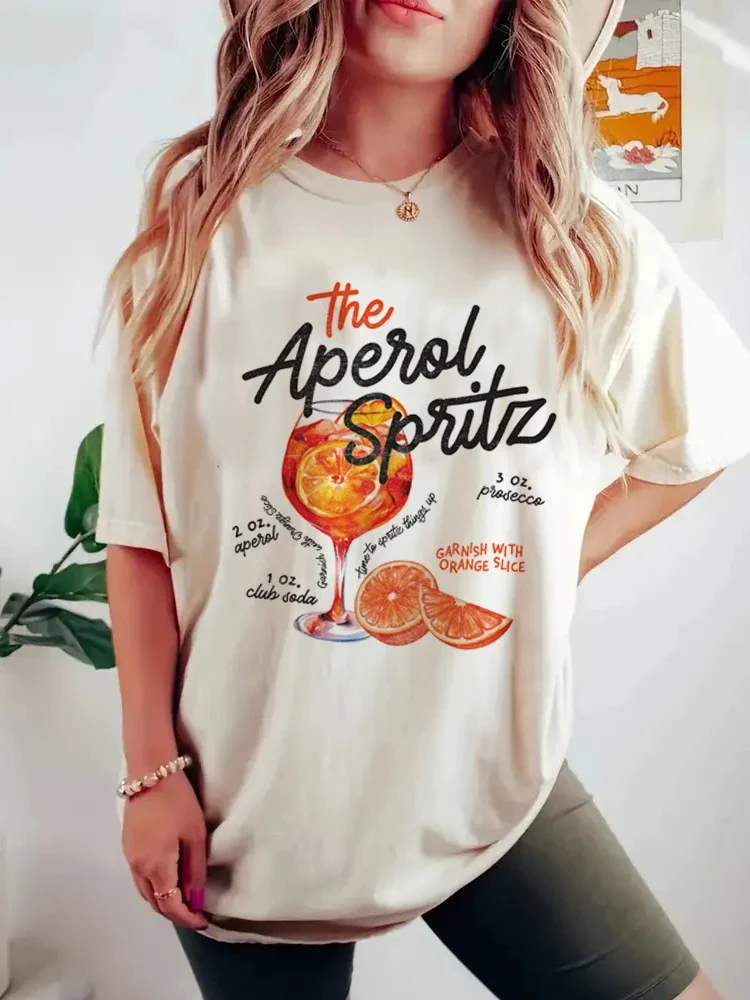 Retro Apero Juice Print T-shirts Alcohol Drink Graphic Tops Unisex Vintage Top Harajuku Short Sleeve Casual Cotton Women Tees