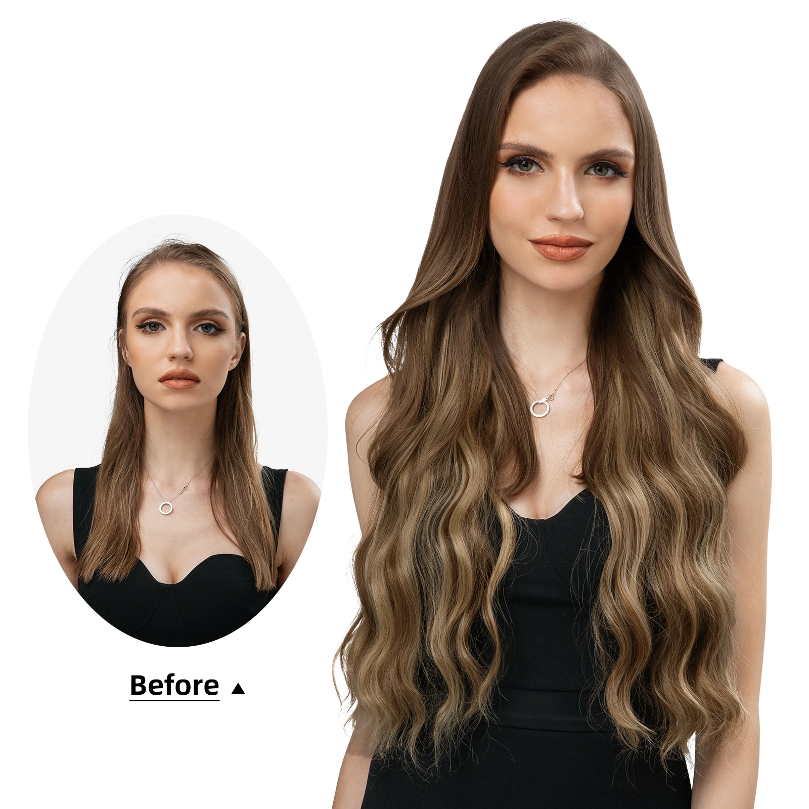 SARLA-extensiones de cabello con Clip Invisible para mujer, postizo de onda sintética, línea de pescado, Ombre, Rubio Natural, pieza de cabello falso