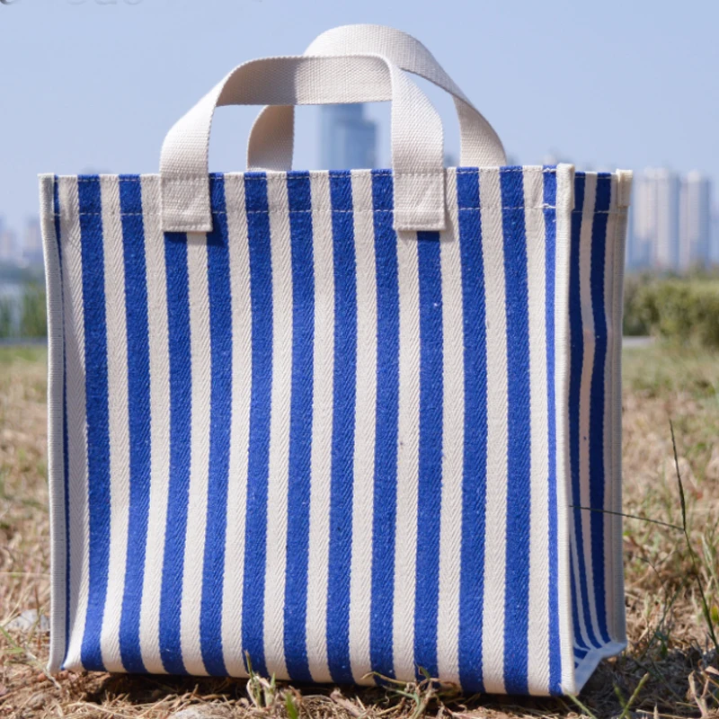 Simple Designer High-capacity Women Handbag Canvas Women Bag Fashion Blue Stripe Tote Bag Shopping Bag