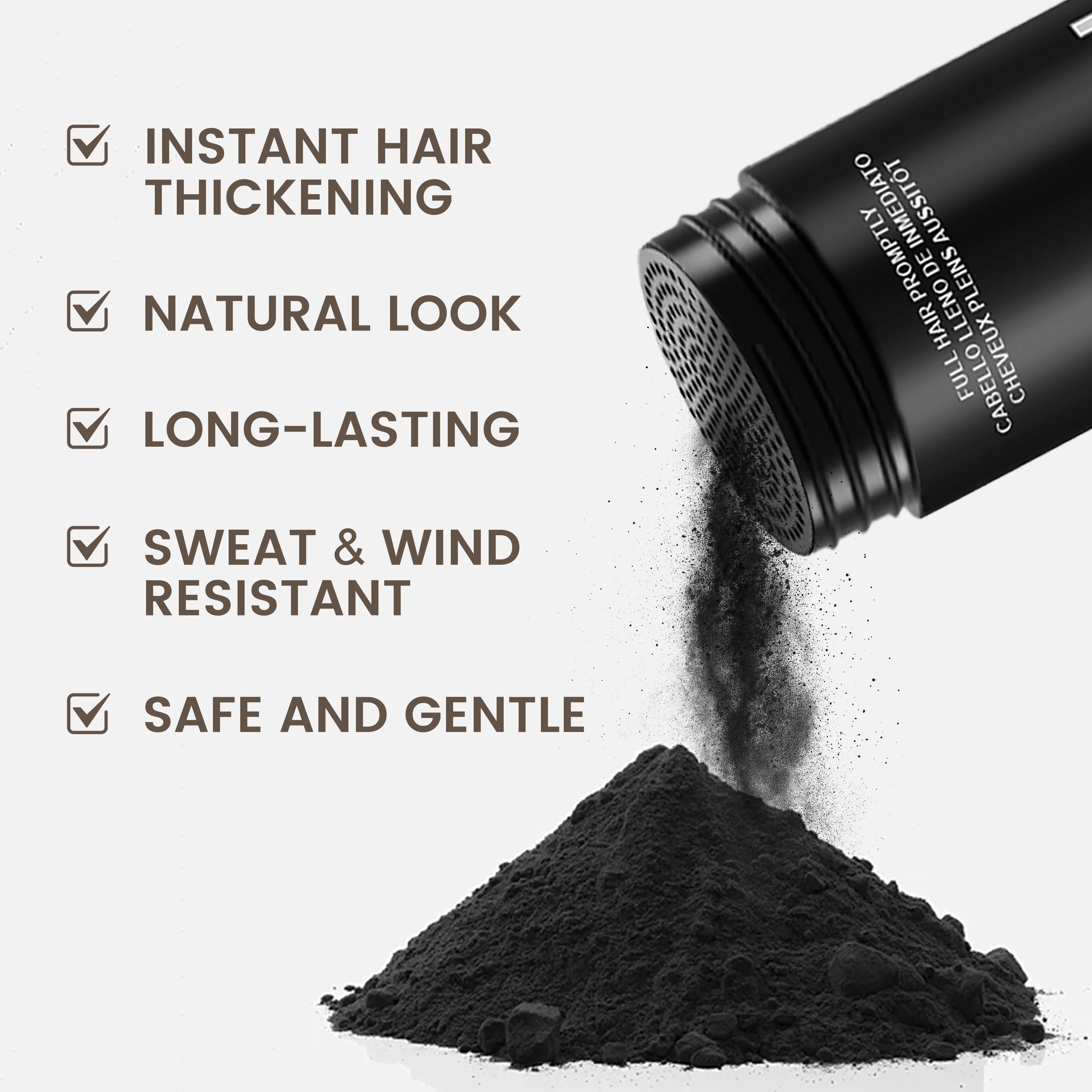 Adglamful Hair Fiber Powder 30g- Instant Thickening, Dense Hair, Wind/Sweat-Proof, 24H Hold, for Thin Hair