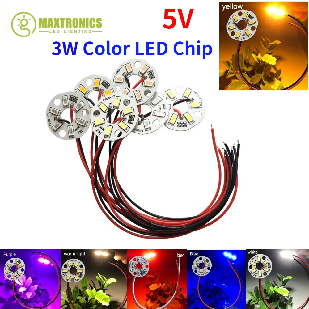 5/10pcs 3W Color LED Chip Bead Lights Board Bulb Round Transformation Light Source Dia 32MM Green Blue Red Purple White Lamp 5V