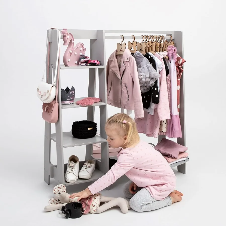 

s Wardrobe - Wooden Clothes rack with hanging rail and display shelf for kids DIY dressing furniture open closet designed for c