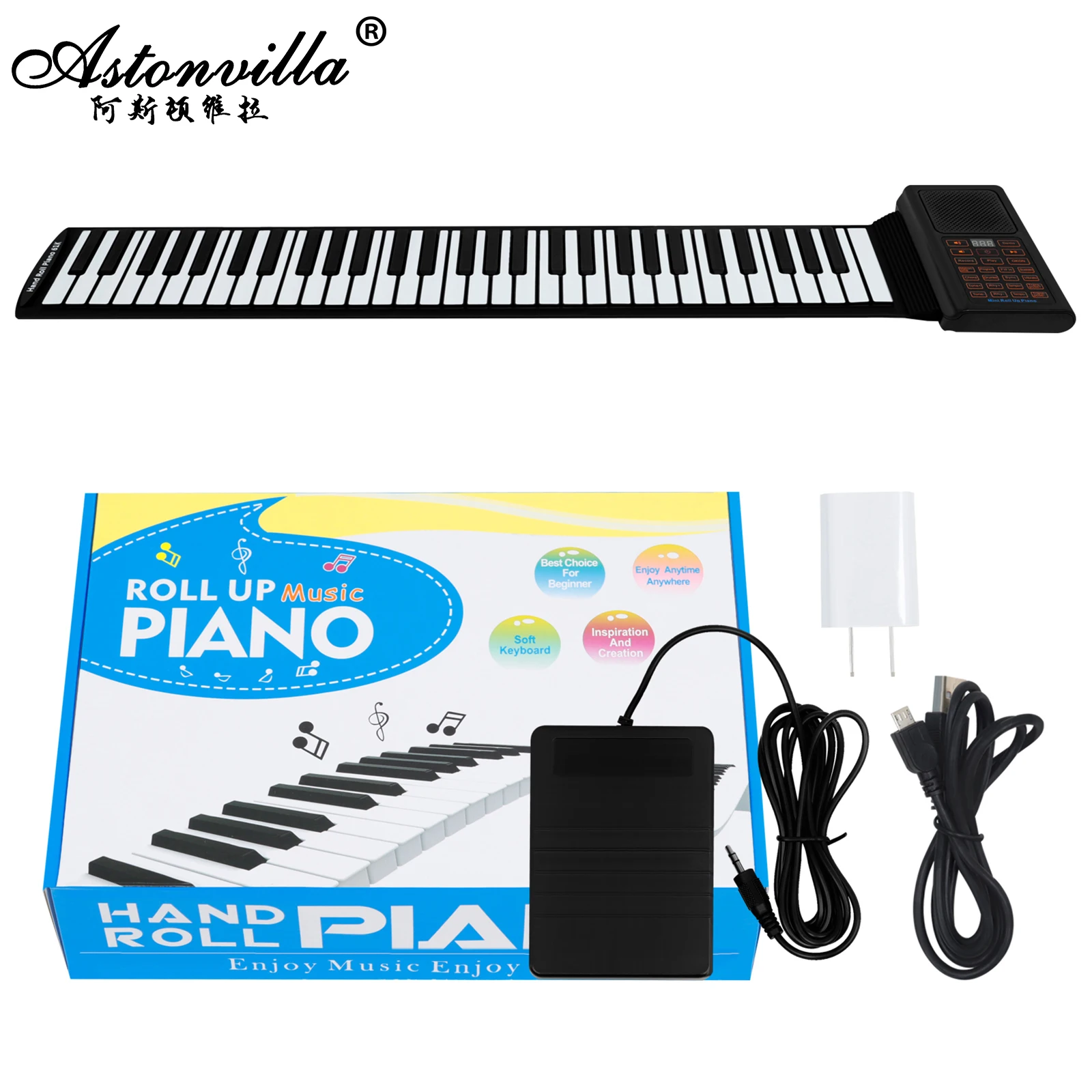 61 Keys Mini Roll Up Piano Silicone Portable Foldable Soft Keyboard Electronic Piano Black White Musical Instrument For Kid Gift