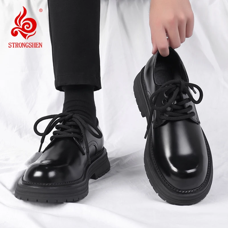 

STRONGSHEN Men Leather Shoes Platform Oxfords lace up Thick Tottom Derby Shoes Casual Oxfords Men Formal Business Dress Shoes