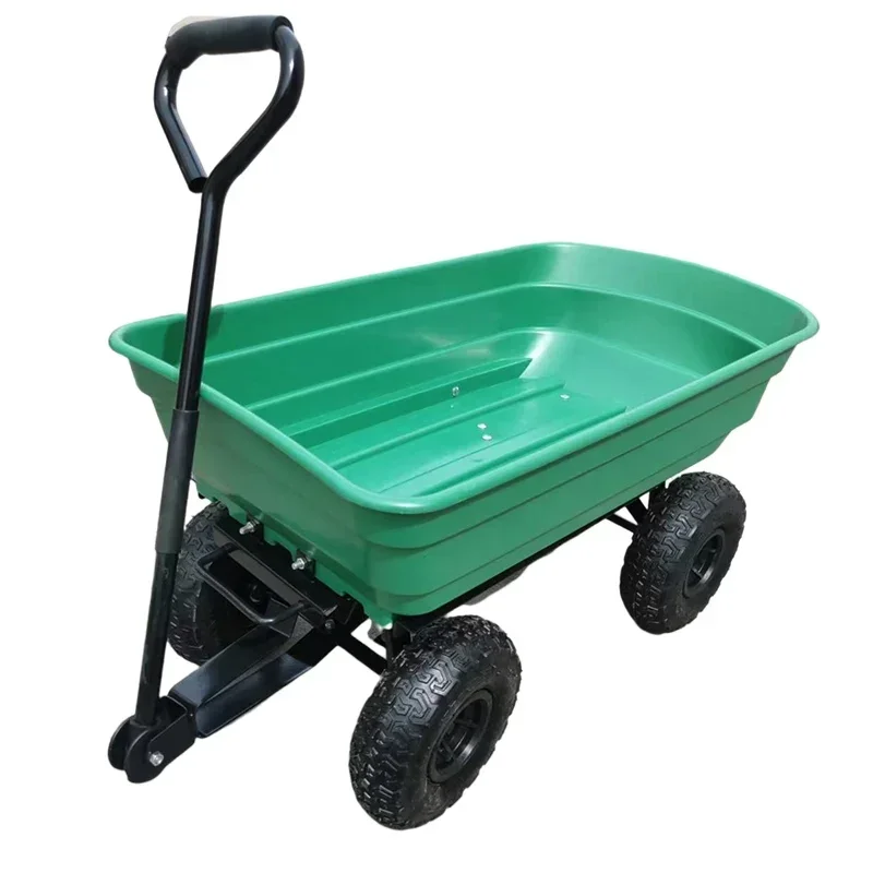 Four-Wheel Hand Buggy Platform Trolley Trailer Plastic Tilting Cart Trolley Agricultural Push Truck Carrier househol