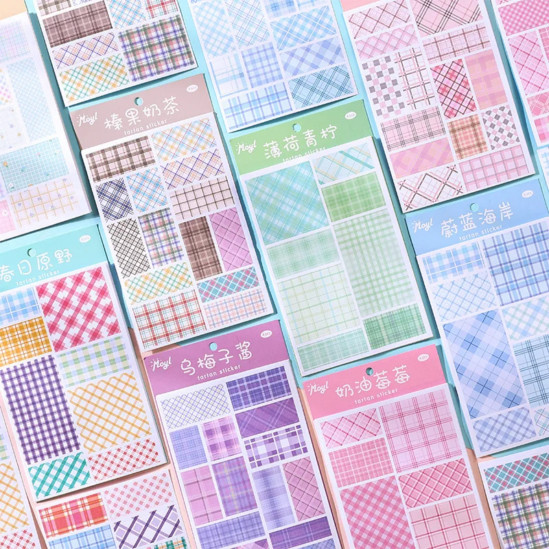 4sheets Check Washi Paper Stickers Pack Plaid Decorative Stickers For Collage Scrapbooking DIY Material Craft Diary Journal