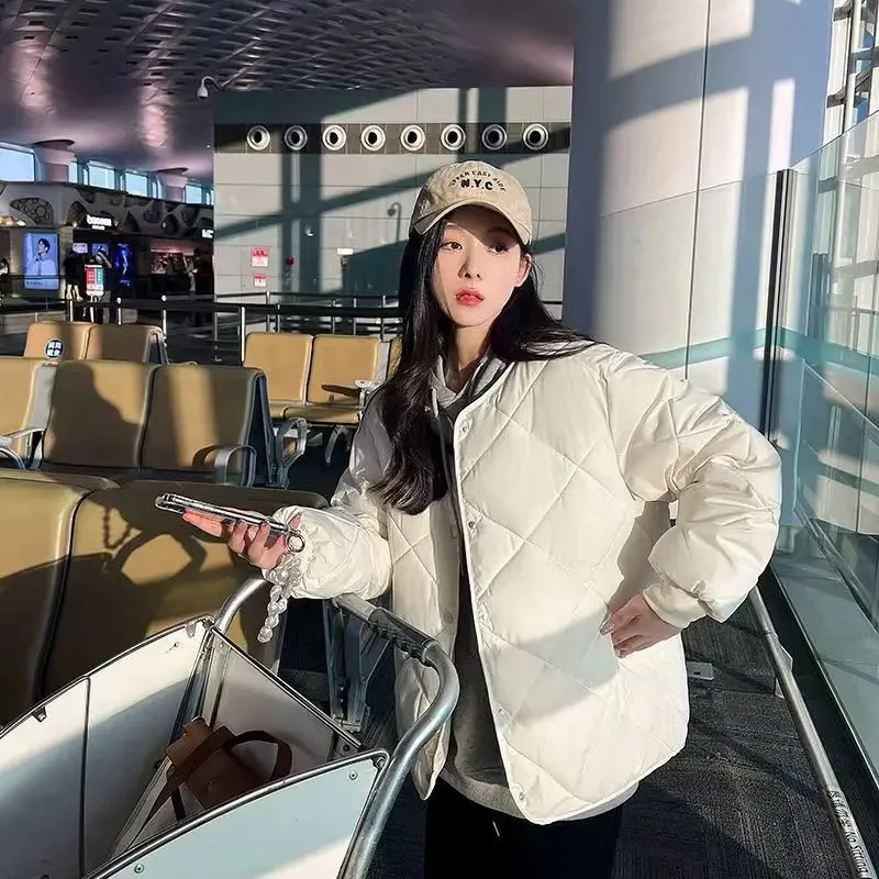 Women's Solid Color Top Niche Design Cotton Jacket Hot Selling Diamond Grid Lightweight Cotton Jacket New