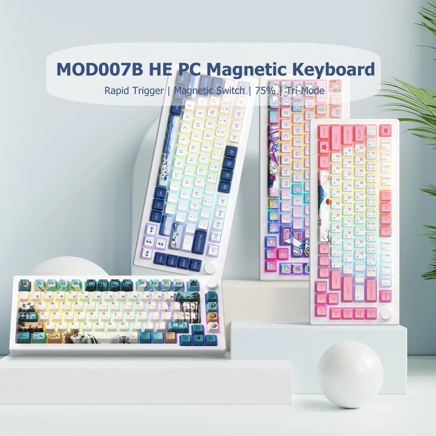 

Akko MOD007B HE Игровая клавиатура для ПК с магнитным переключателем Rapid Trigger 8K 75% RGB Беспроводная клавиатура USB Type-C/2.4G/Bluetooth 5.0