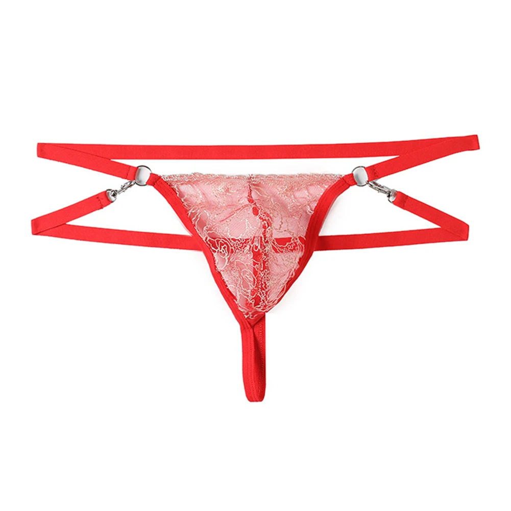 

Men Erotic G-String Underpants Bulge Pouch Thongs Briefs Sheer Lace See Through Underpants Sexy Detachable Waistband Knickers