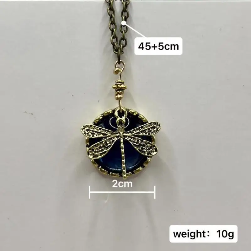 1Pcs Bronze Color Dragonfly Women Necklaces Carving Blue Stone Accessories