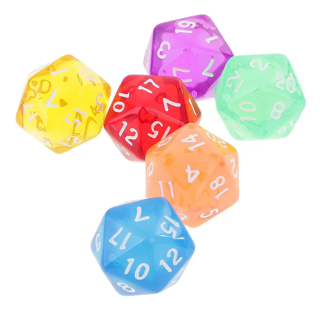 Accessori per giochi da tavolo con numeri chiari poliedrici a 20 facce, confezione da 6