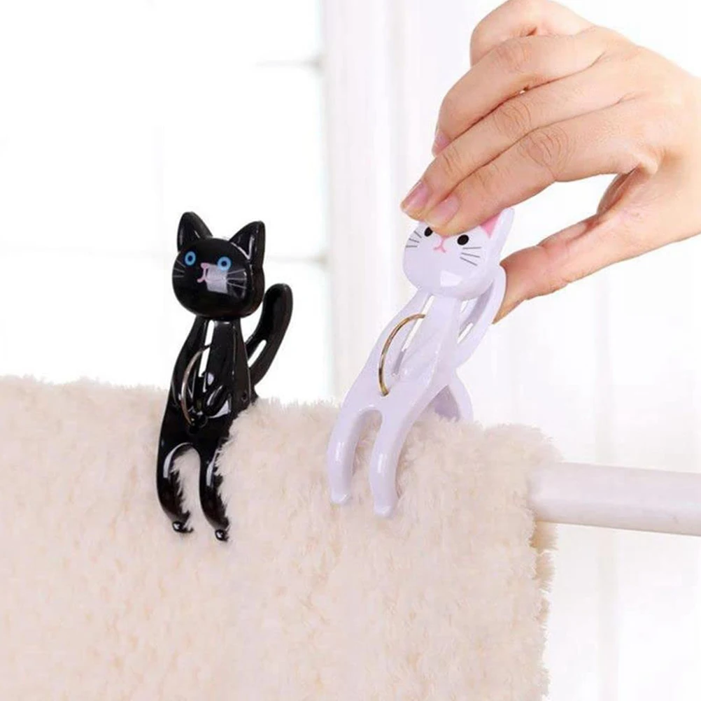 

8 Pcs Clothespins Plastic Non Slip Beach Towel Clips Lightweight Cat Shape Clamps For Drying Clothes Sheets Quilts Laundry Black
