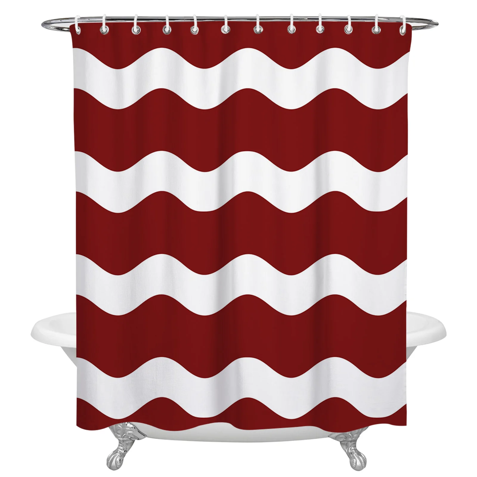 Red Ripple Waves Waterproof Bathroom Decoration Shower Curtain With Hook Printed Bathtub Curtains Bathroom Accessories