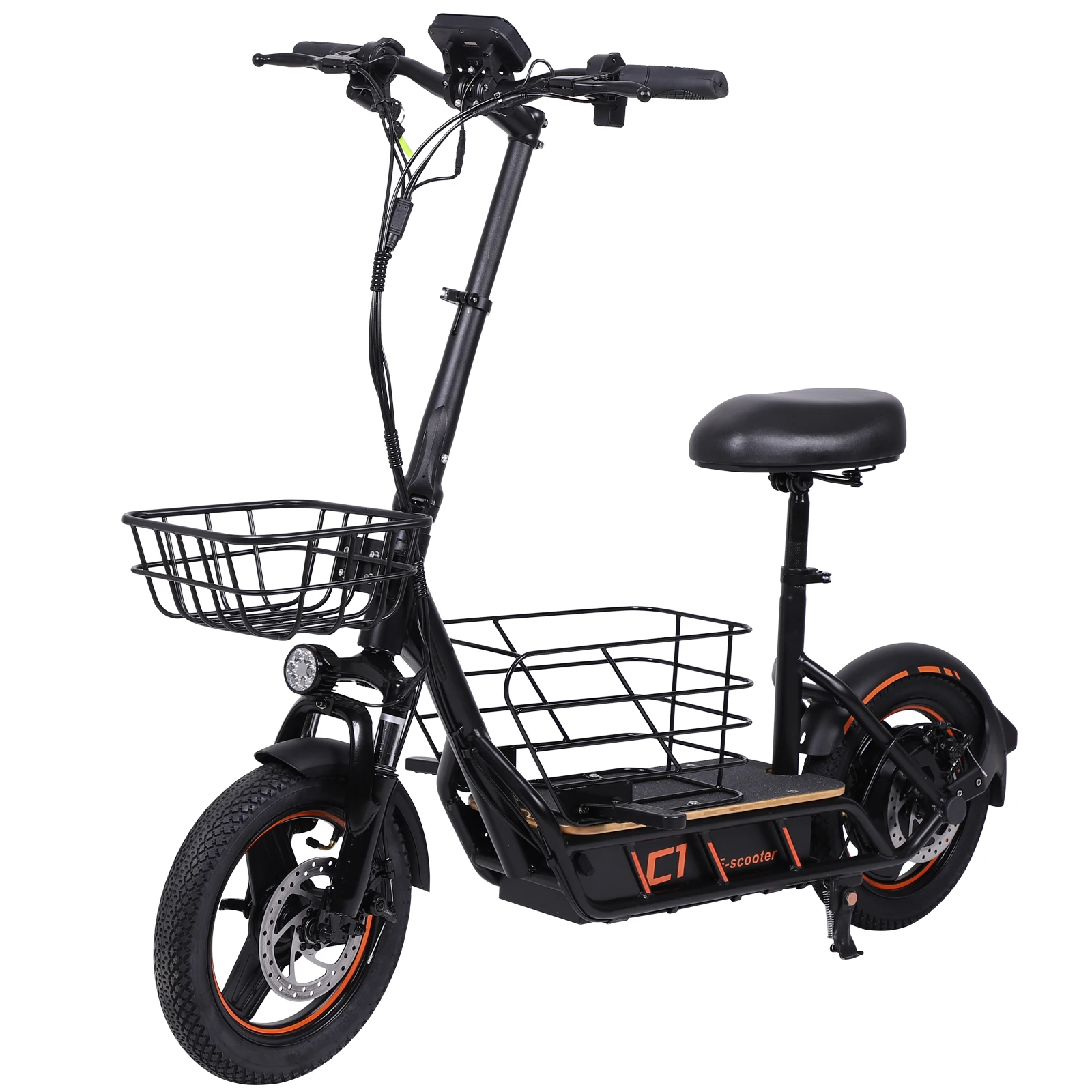 

H14 600W Grocery & City Commuter Electric Scooter, 36V 10Ah Battery 14" Pneumatic Tire Rear Drive 35km/h 35KM Range 120KG Max Load Dual Disc Brakes Front Suspension IPX4 Waterproof High-strength Steel Frame 33.5kg Gross Weight 1250*250*600mm Package
