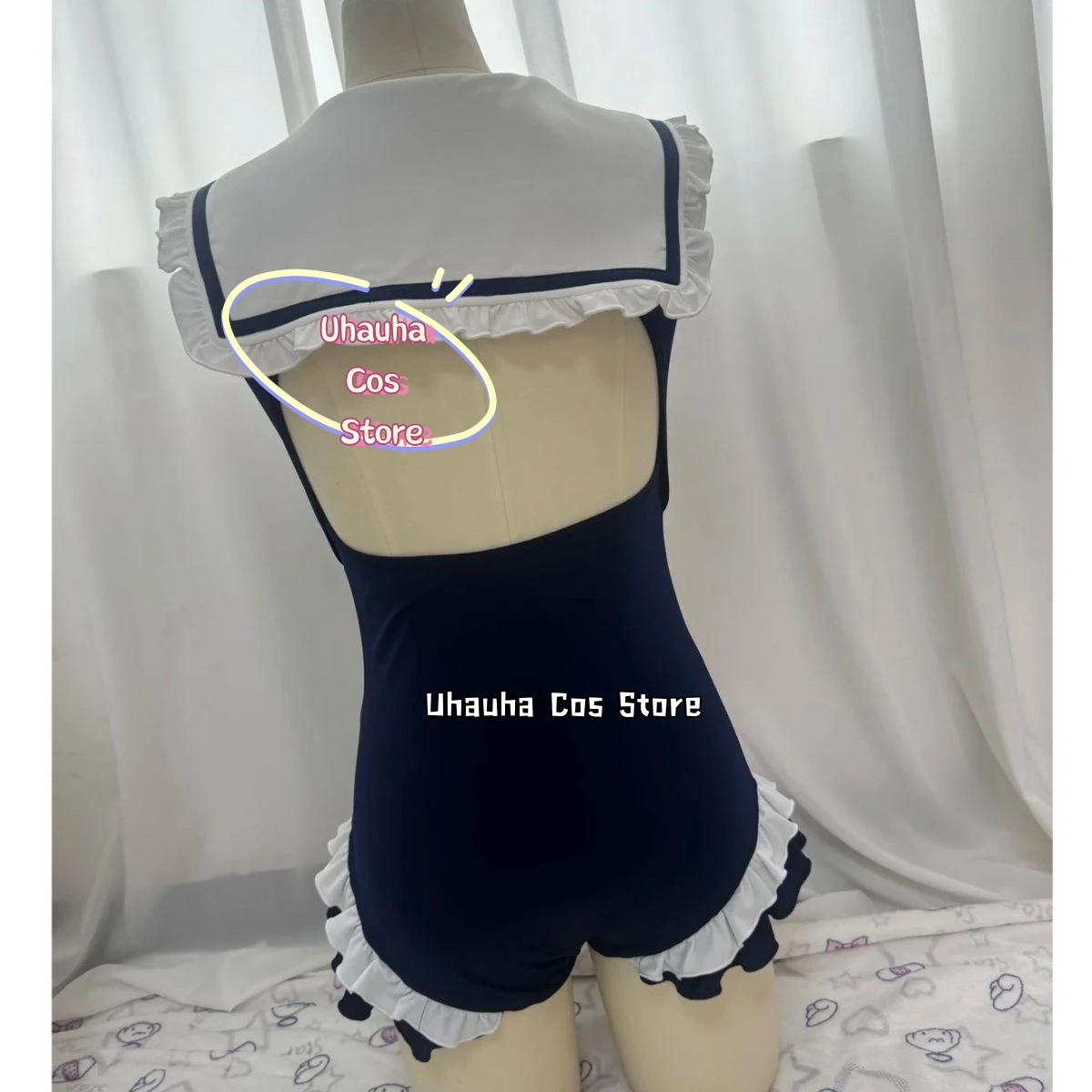 French Preppy Style Cospaly Sailor Collar Sleeveless Short Dress Swimsuit Costumes Slim Waist Dress Summertime Women's Swimsuit