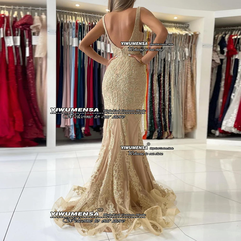 Robe de bal de forme sirène, style champagne, grande taille, bretelles Spaghetti, sans manches, dos nu, Robe de soirée formelle, Robe de Cocktail pour femmes