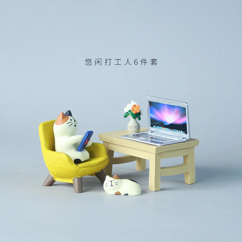 Mini adornos de resina para ordenador, accesorios para gatos de estilo japonés, artesanías, modelos de escenas de comida y juego en microatura para decoración del hogar