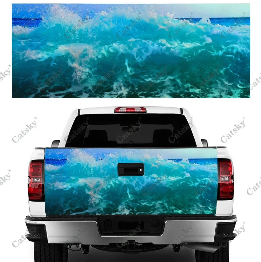 Custom Surge Blue Sea Waves Car Tail Trunk Protect Vinly Wrap Sticker Decal Car Hood Decoration Sticker for SUV Off-road Pickup