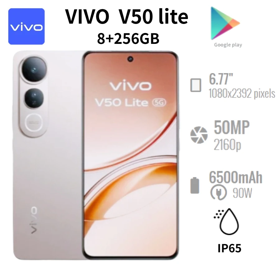 2026 New Vivo V50 Lite 5G Smartphone, 6.77‑Inch 120Hz AMOLED Screen, 6500mAh 90W Fast Charge, 50MP AI Camera Dual‑SIM Unlocked M