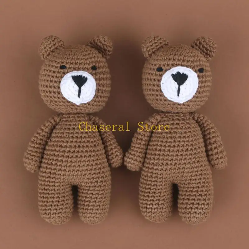 E7ce Baby Häkelbären Puppengefüllte Tier schlafende Braunbär Handspielzeug Neugeborene Schlafhilfe Geschenk Fotografie Requisite