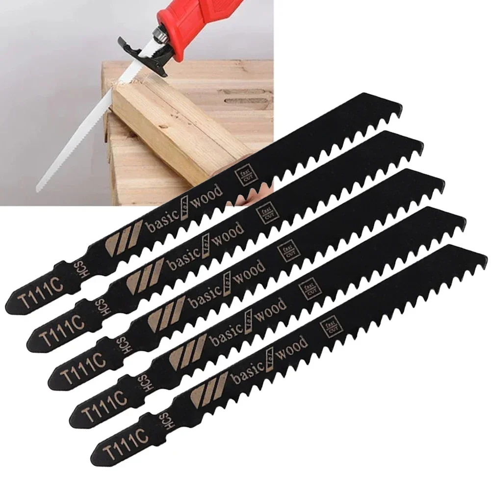 5pcs T111C Jigsaw Blades Reciprocating HCS Saw Blades Cutting For Plastic Softwood Chipboard Woodworking Cutting DIY Tools