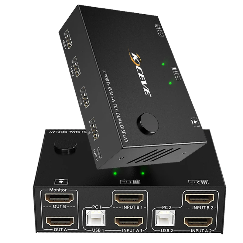 Conmutador divisor compatible con HDMI, controlador síncrono USB, caja divisora de interruptor compatible con HDMI, interruptor KVM de 2 puertos, pantalla Dual