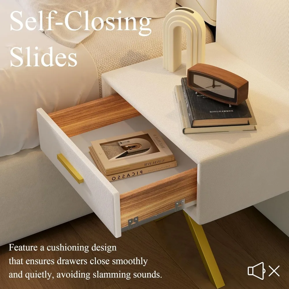 Luxury King Bed Frame with Built-in Gold LED Lights and Nightstands, King Size Platform Bed with Oversize Upholstered Headboard image 3