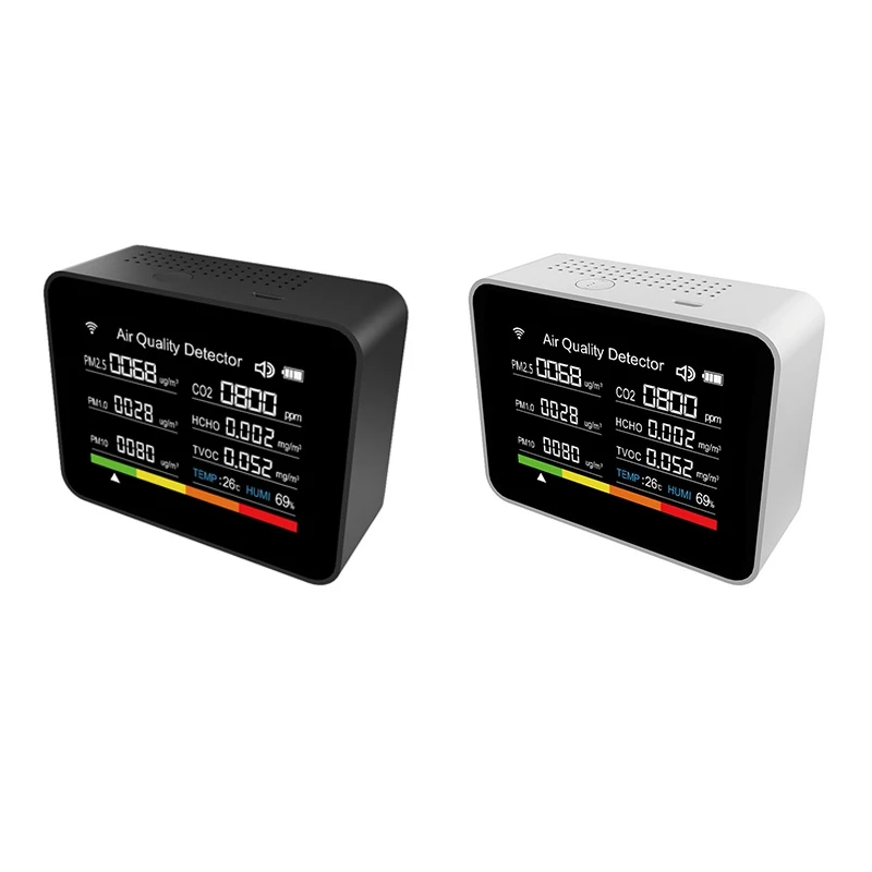 

13 в 1 Wi-Fi монитор качества воздуха Tuya CO2/TVOC/HCHO/PM2.5/PM1.0/PM10/температура/Влажность/время/дата/Будильник/таймер-черный, прочный