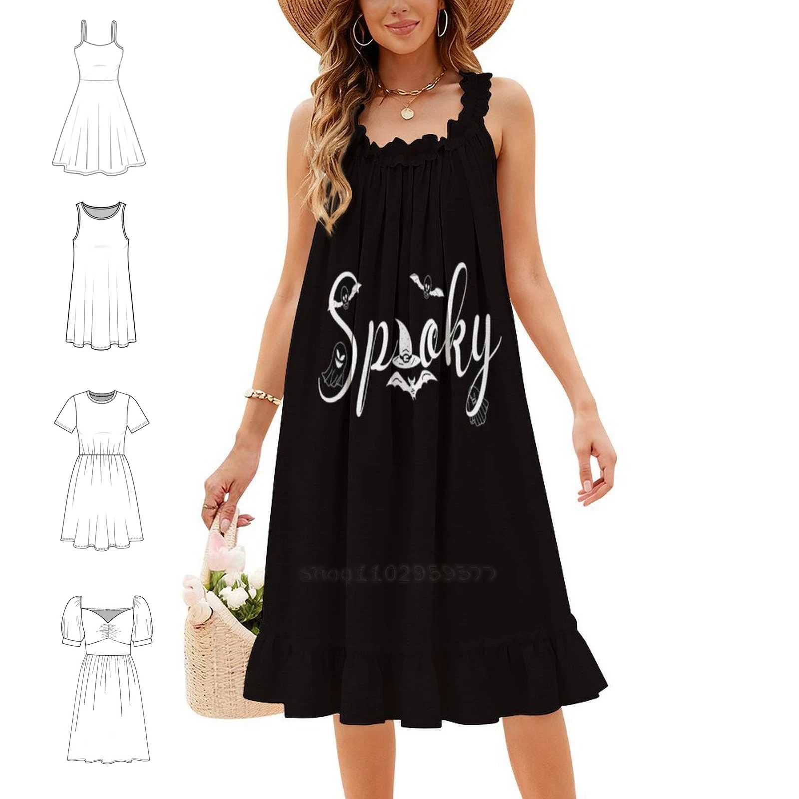 Spooky Halloween Ghosts Conjure Up Magic Through The Women's Elegant Party Dress A-Line Dress With Short/Long/Sleeveless