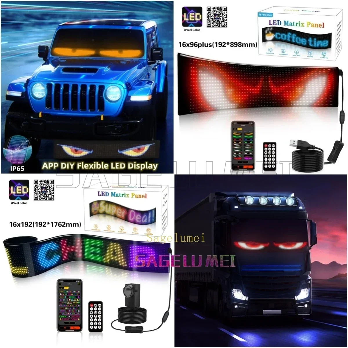 New Big Car Truck Evil's Eye Display Screen Bluetooth App Remote Scrolling Advertising Logo Multilingual DIY LED Matrix Panel