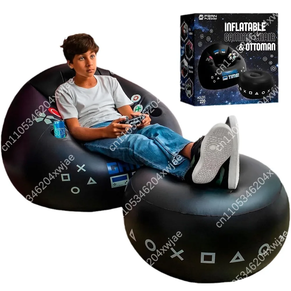 Inflatable Gaming Chair with Cup Holder and Side Pocket Portable Sofa for Gamers Black Home Office Living Room Furniture view 3