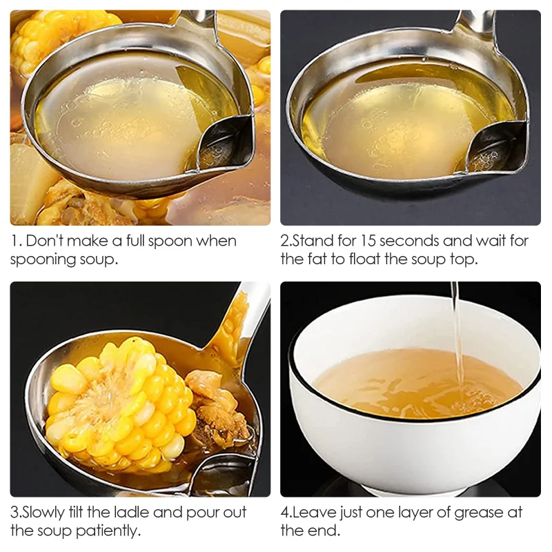 Stainless Steel Colander Spoon Soup Colander Kitchen Soup Gravy Oil Soup Fat Separator Ladles Skimmer Spoon Soup Colander