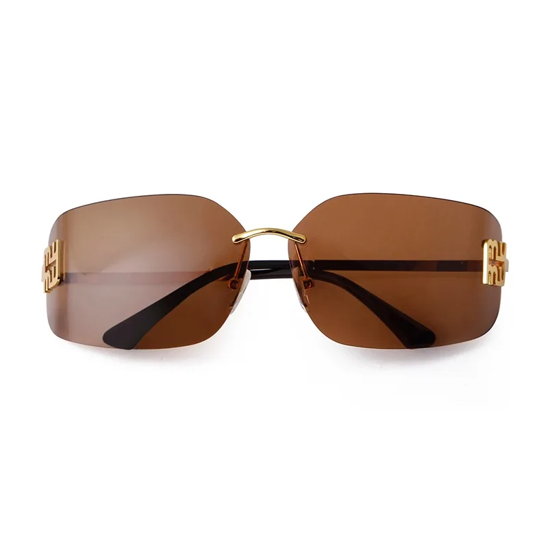 STORY Mode Gespiegelde Randloze Zonnebril voor Vrouwen Mannen Luxe Merk Designer Trendy Gebogen Lens Frameloze Zonnebril UV S8051A