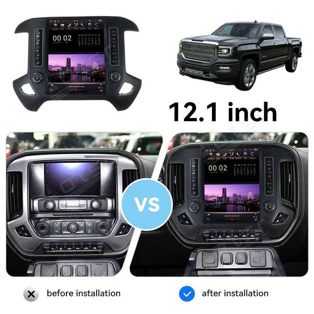 12.1 Inch Qualcomm 8 Core Multimedia Player For Chevrolet Silverado GMC  2015-2018 GPS Navigation HD Touch Vertical Screen